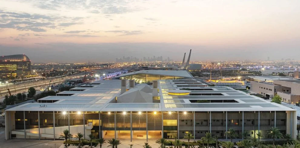 Education City in Al Rayyan, Qatar, featuring world-class universities, Qatar National Library, Mathaf Museum, and modern cultural landmarks.