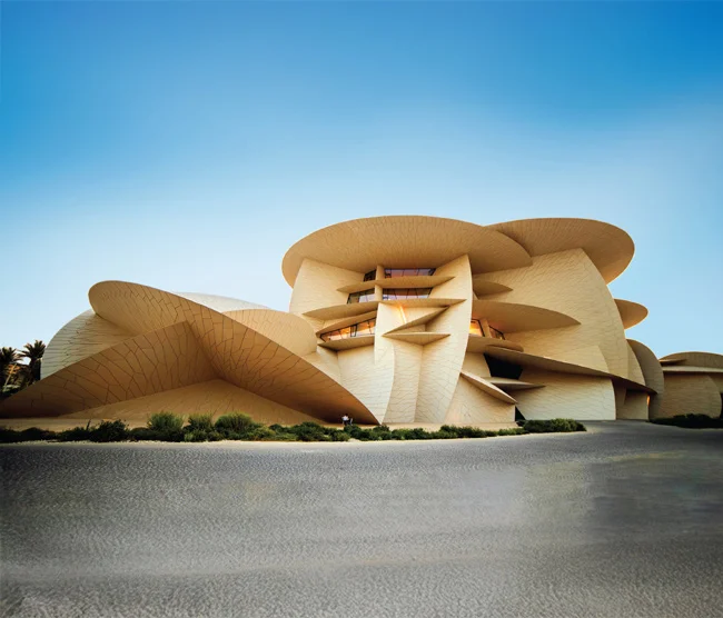 National Museum of Qatar in Doha with desert rose-inspired architecture.